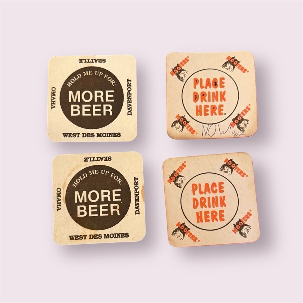HOOTERS Vintage 90s Cardboard Restaurant Coasters Set of 4